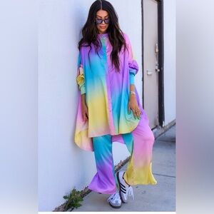 Lala Satin Playsuit in Rainbow Daydream